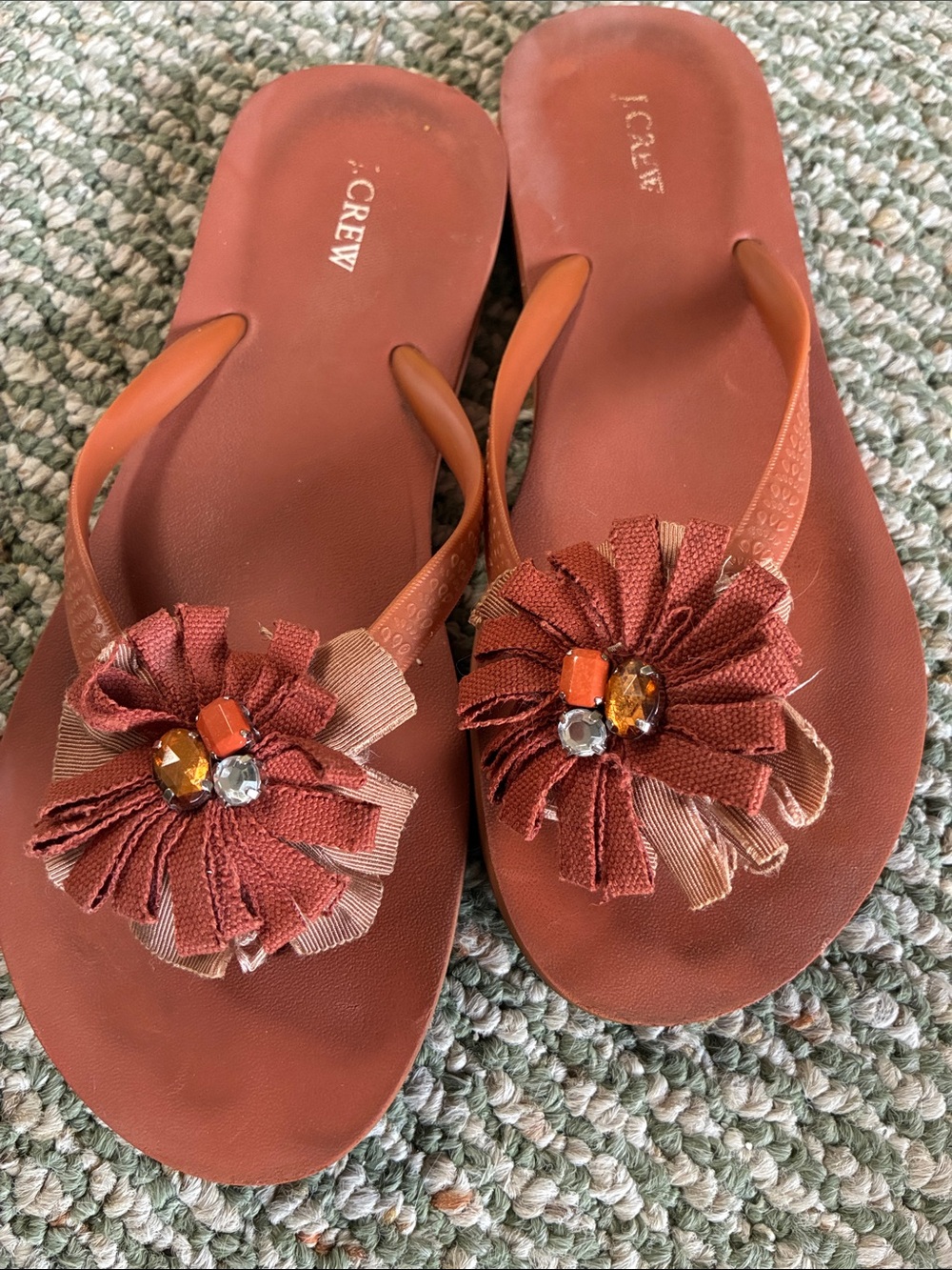 😎 J.Crew jewel adorned sandals in a clay orange